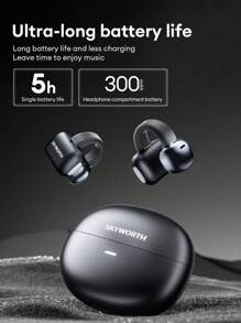 SKYWORTH Auriculares Bluetooth SKYWORTH STB006, auriculares con gancho para la oreja con cancelación inteligente de ruido, sonido estéreo sin pérdidas, llamadas de voz de alta definición con micrófono, larga duración de la batería, baja latencia, diseño compacto y portátil, cómodo diseño de oído abierto, auriculares inalámbricos