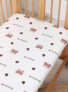 1pc Baby Crib Mattress Cover 120*60cm, Cartoon Print, Breathable & Absorbent, Suitable For All Seasons, Detachable Mattress Pad Love Valentine