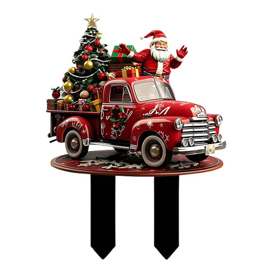 Christmas Potting Posts, Santa Truck Garden Posts, Outdoor Lawn And Yard Decorations Outdoor Party Decoration Ground Inserts