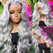 Silvery Gray Lace Front Wig For Women - 28" Long Wavy Synthetic Hair Wigs, Loose Wavy & Curly Synthetic Lace Front Wig With Heat Resistance, Soft Body Wave Texture - Màu xám bạc - Xem 3