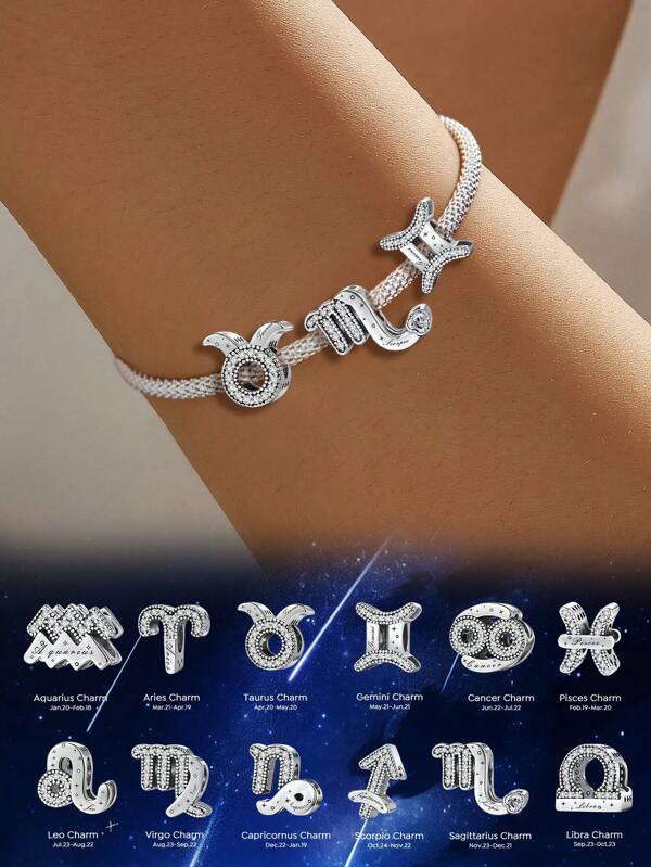 925er Sterlingsilber 12 Sternzeichen Anhänger Kugel, geeignet für Armbänder DIY Schmuck für Frauen