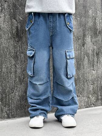 青少年男孩休闲时尚工装裤，百搭宽松直筒街头风长裤