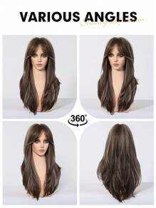 Brown & Golden Highlights Long Straight Wig, Natural Layered, Suitable For Daily Wear, Parties, Cosplay, Etc. (Please Note Proper Wearing And Maintenance) - Brown Highlight - View 8