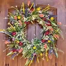 40cm Spring Texas Wildflower Wreath, Christmas New Arrival, Front Door Hanging Artificial Plant Wreath, Home Decor, Birthday Party Holiday Decoration - Multicolor - View 6