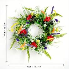 40cm Spring Texas Wildflower Wreath, Christmas New Arrival, Front Door Hanging Artificial Plant Wreath, Home Decor, Birthday Party Holiday Decoration - Multicolor - View 4