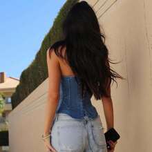 Women Tube Top, Strapless Backless Buckled Lacing Slim Summer Ladies Vest For Club Party - 藍色 - 查看 6