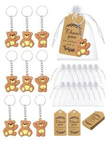 6pcs/15pcs/21pcs Bear Gift Bag, Party Gift, Bear Gift Set, Cute Bear Keychain, Bear Keychain, Art Gift Pendant Accessories, Creative Gift Bag, Comes With Transparent Hard Yarn Bag, Gratitude To Guests Kraft Paper Label And Rope Birthday Party Supplies Decoration