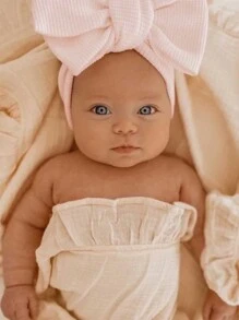 1pc Baby Girl Pink DIY Knitted Large Bow Double-Layer Elastic Headbands Love Valentine - Pink - View 3