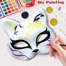 10 piezas Máscaras de gato DIY pintadas de blanco, máscaras en blanco de media cara para disfraz de animales, disfraces de Halloween, herramientas de maquillaje. [Uso versátil]: Las máscaras de gato son adecuadas para todas las personas y son un accesorio multifuncional para diversas ocasiones.