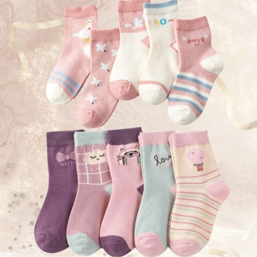 Kit 12 Pares de Meias Infantil Feminino Estampado Sortido - Rosa chiclete - Visão 1