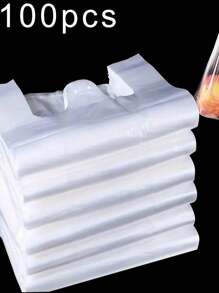 50/100 piezas Bolsas de plástico transparentes blancas portátiles, bolsas de compras de supermercado, bolsas de compras de tela, duraderas, bolsas para llevar, suministros de embalaje