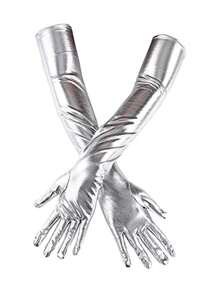 1 Paar einfarbige polyester reflektierende glänzende spandex lange handschuhe, sexy kostüm clubwear für frauen, geeignet für partys, dates, ausflüge, feiertage, alle jahreszeiten