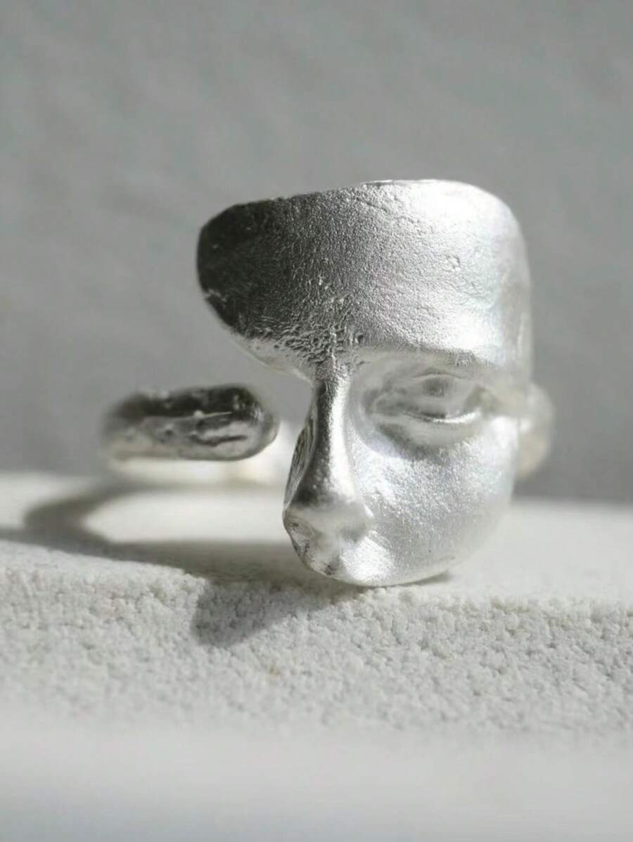 Creative Mystical Masked Faces Ring Goth Style Personalized Mask Open Rings For Men Women Jewelry Gift Ladies' Daily Party Accessories, Fashionable Jewelry, Best Friend Gifts - 銀色 - 查看 1
