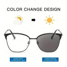 1pc Ultra-Light, Versatile Color-Changing Light Glasses With High-End Feel And Simple Hollow Frame Design. Stylish Glasses Frame For Girls, Zinc Alloy Free - Photochromic - View 1