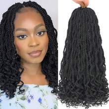 Tóc xoắn Senegalese 8/12 inch uốn lượn sóng Tóc xoắn Passion Crochet có phần đuôi xoăn Tóc tết Havana tổng hợp - màu đen - Xem 1