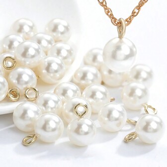 10pcs Minimalistic Elegant ABS Faux Pearl Round Pendant, DIY Jewelry Accessory For Women (Necklace, Bracelet, Earrings, Bag Charm), Great For Office Wear