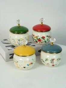 1pc Multi-Color Enamel Jar With Lid, Household Kitchen Storage Container For Spices, Sugar, Seasonings. Living Room Storage For Coffee Beans, Tea Leaves, Herbal Tea. Luxury Gift Jar For Elders And Relatives. - Multicolor - View 9