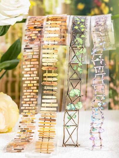 1 卷花园小径主题透明模切和纸胶带，适用于规划师 DIY 装饰、剪贴簿、相册、杂志、文具返校