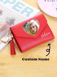 1pc Cute & Fresh Tassel Mini Women's Wallet, Personalized Photos/Name Custom PU Leather Wallet, Gift For Girlfriend/Wife, Birthday, Valentine's Day, Female, College Student, Holiday, Anniversary