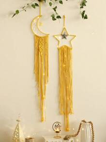 Set de 2 atrapasueños tejidos a mano con estrellas y luna, decoración de pared bohemia, arte de pared, decoración colgante adecuada para el hogar, la boda, la sala de estar, el dormitorio y regalos festivos (sin luz), decoración del hogar, decoración de la habitación, decoración de pared