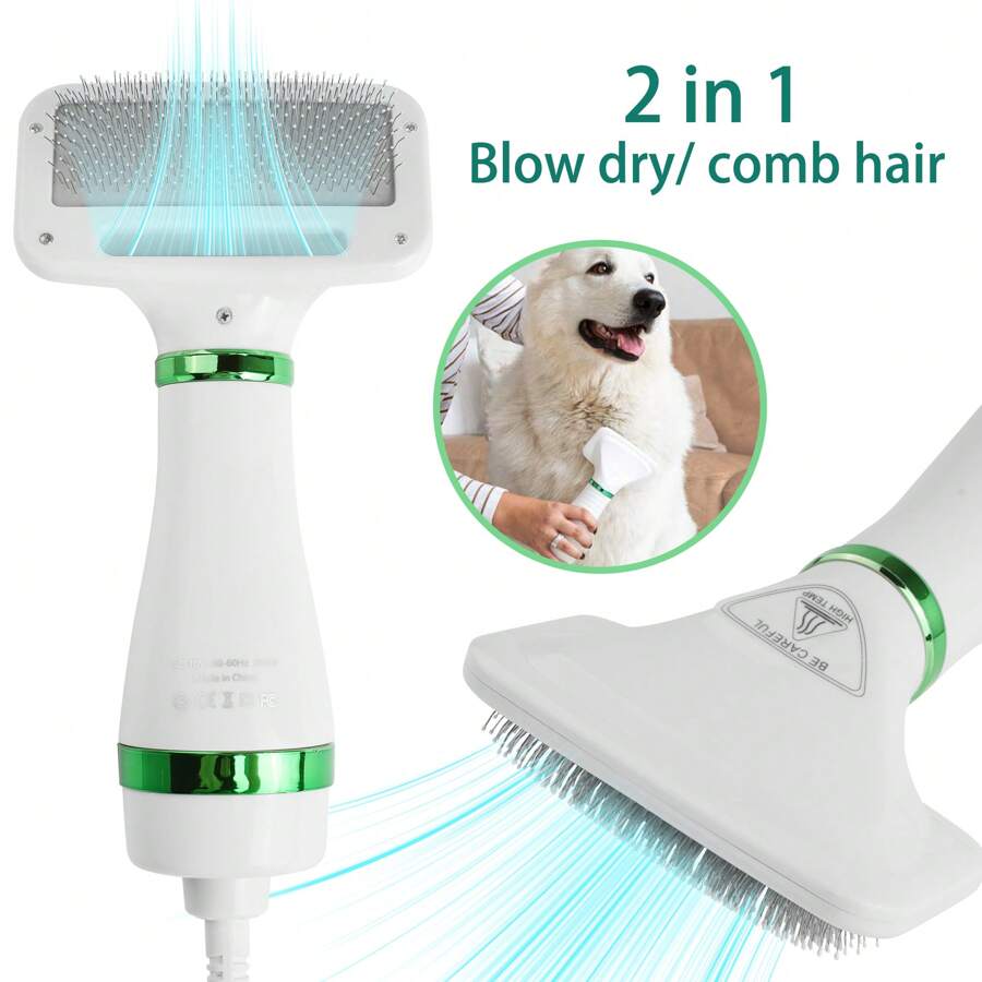 2-In-1 Pet Grooming Hair Dryer With Slicker Brush - Low Noise Gentle Dog Dryer For Small Dogs, Cats & Puppies. Compact Pet Beauty Care, National Dog Day Gift & Apartment Essentials - White - View 1