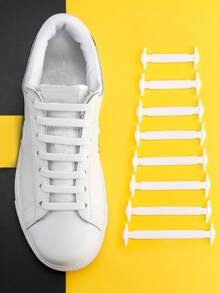 16 件松垮鞋带扣无需系带松紧带无需系带荷叶边弹性运动鞋鞋带，适用于女士男士运动鞋男式训练鞋跑步鞋 - 白色 - 查看 1