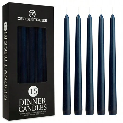 Deco Express Candles Set Of 15 Classic Dripless Tapered Metallic Unscented 8H Burning Time Decorative Dinner Restaurant Home Christmas