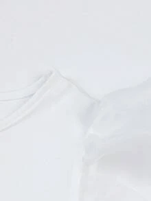 Women's Romantic Slim Cute Black Elements Mesh Exaggerated Ruffles Stitching Sexy Daily Basic Bodysuit - White - View 4