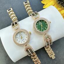 1 Stück Vintage Goldfarbene Runde Wasserdichte Quarzuhr, Modisch Elegante Personalisierte Damenuhr Geeignet Für Tägliche Dekoration, Anwendbar Für Damen Alltägliches Tragen, Partys, Bankette, Dates, Feste, Geschenk Armband Dekoration