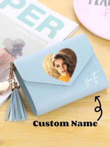 1pc Cute & Fresh Tassel Mini Women's Wallet, Personalized Photos/Name Custom PU Leather Wallet, Gift For Girlfriend/Wife, Birthday, Valentine's Day, Female, College Student, Holiday, Anniversary