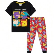 pokemon Pyjamas Set Loungewear T-Shirt Long Bottoms PJs Nightwear - Black - View 1
