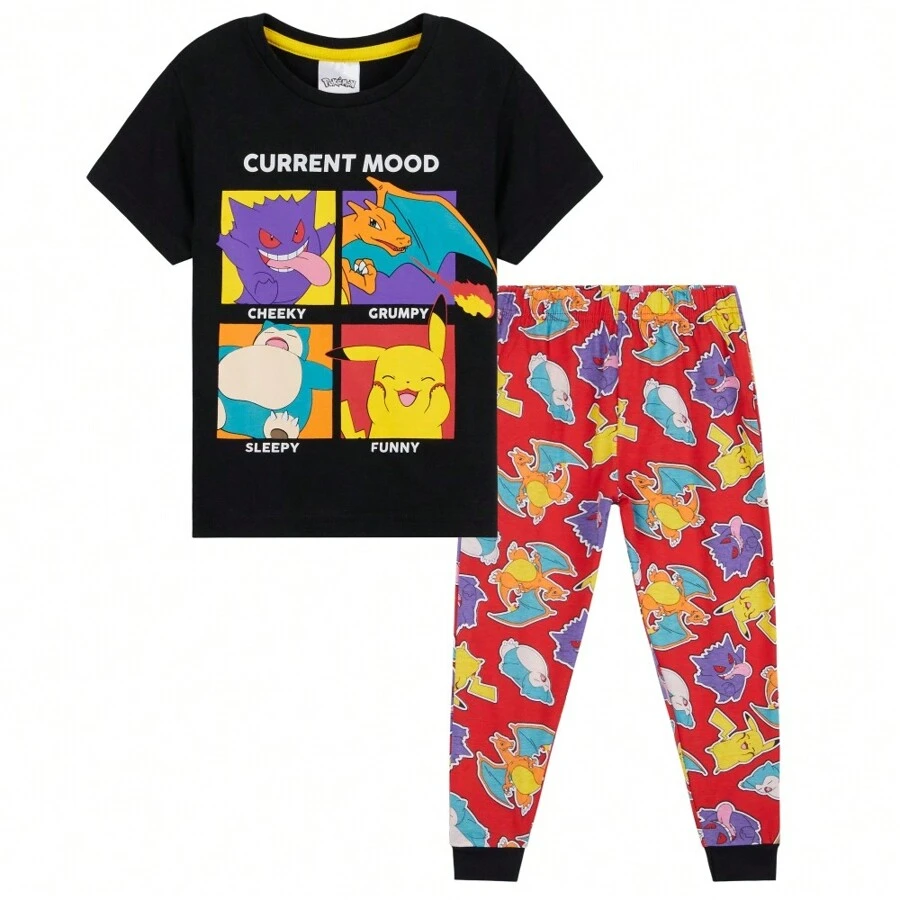 pokemon Pyjamas Set Loungewear T-Shirt Long Bottoms PJs Nightwear - Black - View 1