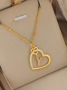 2025 Valentine's Day Heart Charm Necklace, 26 English Letter Necklace With Zirconia, Versatile Heart-Shaped Pendant Necklace For Women, Stainless Steel Jewelry Valentines