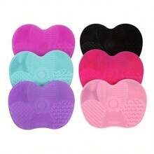 1pc Silicone Apple Shaped Brush Cleaning Mat With Suction Cup, Portable Makeup Brush Cleaner