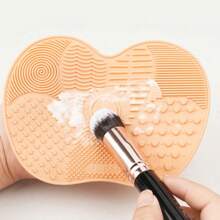 1pc Silicone Apple Shaped Brush Cleaning Mat With Suction Cup, Portable Makeup Brush Cleaner