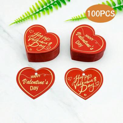 100 etiquetas de regalo con forma de corazón, estampadas en dorado "Feliz Día de San Valentín", adecuadas para regalos, fiestas y talla grande del Día de San Valentín