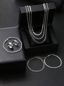 3-55 Pcs Stainless Steel Cross Necklace, Bracelet, Ring, Cubic Zirconia Earrings Jewelry Set, Casual Everyday Wear For Men And Couples, Suitable For Birthday, Date, Party, Christmas, Valentine's Day, Father's Day Gifts - Multicolor - View 16