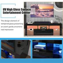 PAPROOS TV Stand For TVs Up To 55", High Gloss TV Cabinet With LED Light, Modern TV Console Table With Storage Drawers, Media Television Stand Entertainment Center, Black - Black - View 4