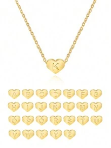 女士不锈钢金色心形和字母项链 - 項鍊 - 查看 1