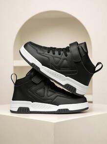 1 Pair Boys & Girls Colorblock Patchwork Christmas Decor High-Top Kids Sports Shoes Classic Fashion Kids Skate Shoes - Black - View 6