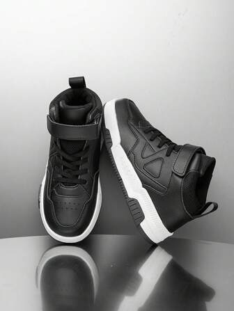 1 Pair Kids Colorblock Christmas Decorative High-Top Sneakers, Anti-Slip Durable Classic Fashionable Children Canvas Shoes