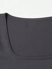 Women's Athletic Solid Color Seamless Long Sleeve Shaping Yoga Jumpsuit, Plain Slim-Fitting Thumb Holes U Neck Butt-Lifting Shapewear, Basic Sportswear - 深灰色 - 查看 3