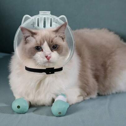 透明透气猫面罩，可调节猫头盔，猫面罩头套防舔空间，用于美容