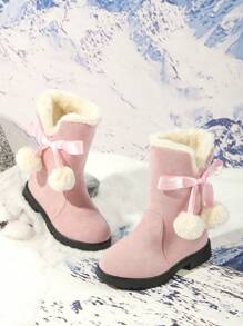 Stivali invernali da ragazza, nuovi stivali da neve alla moda con fiocco e tubo alto, stivali da esterno per bambini di media età, spessi e caldi per Natale, colore rosso