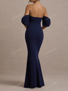 Vestido sin tirantes con espalda abierta y mangas abullonadas para mujer para otoño de WOWDARK