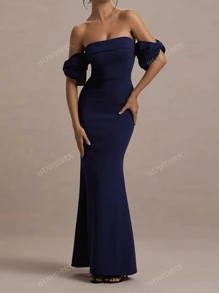 Vestido sin tirantes con espalda abierta y mangas abullonadas para mujer para otoño de WOWDARK