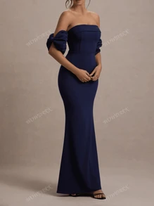 Vestido sin tirantes con espalda abierta y mangas abullonadas para mujer para otoño de WOWDARK