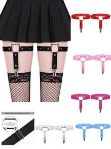 Women Leather Garters Sexy Leg Garter Belt Punk Rock Anti-Slip Clips Elastic Garter 2pcs