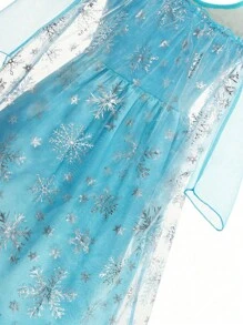 浅蓝色亮片装饰网纱女童连衣裙，配魔法棒皇冠配饰，休闲女童连衣裙，春夏秋冬新款，适合中东开斋节、普珥节、郊游、派对、生日及其他活动