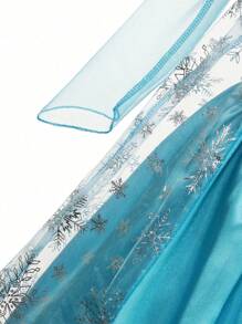 浅蓝色亮片装饰网纱女童连衣裙，配魔法棒皇冠配饰，休闲女童连衣裙，春夏秋冬新款，适合中东开斋节、普珥节、郊游、派对、生日及其他活动